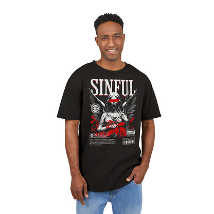“Sinful”  Angel Graphic Tee — Vintage Acid-Wash Oversized T-Shirt