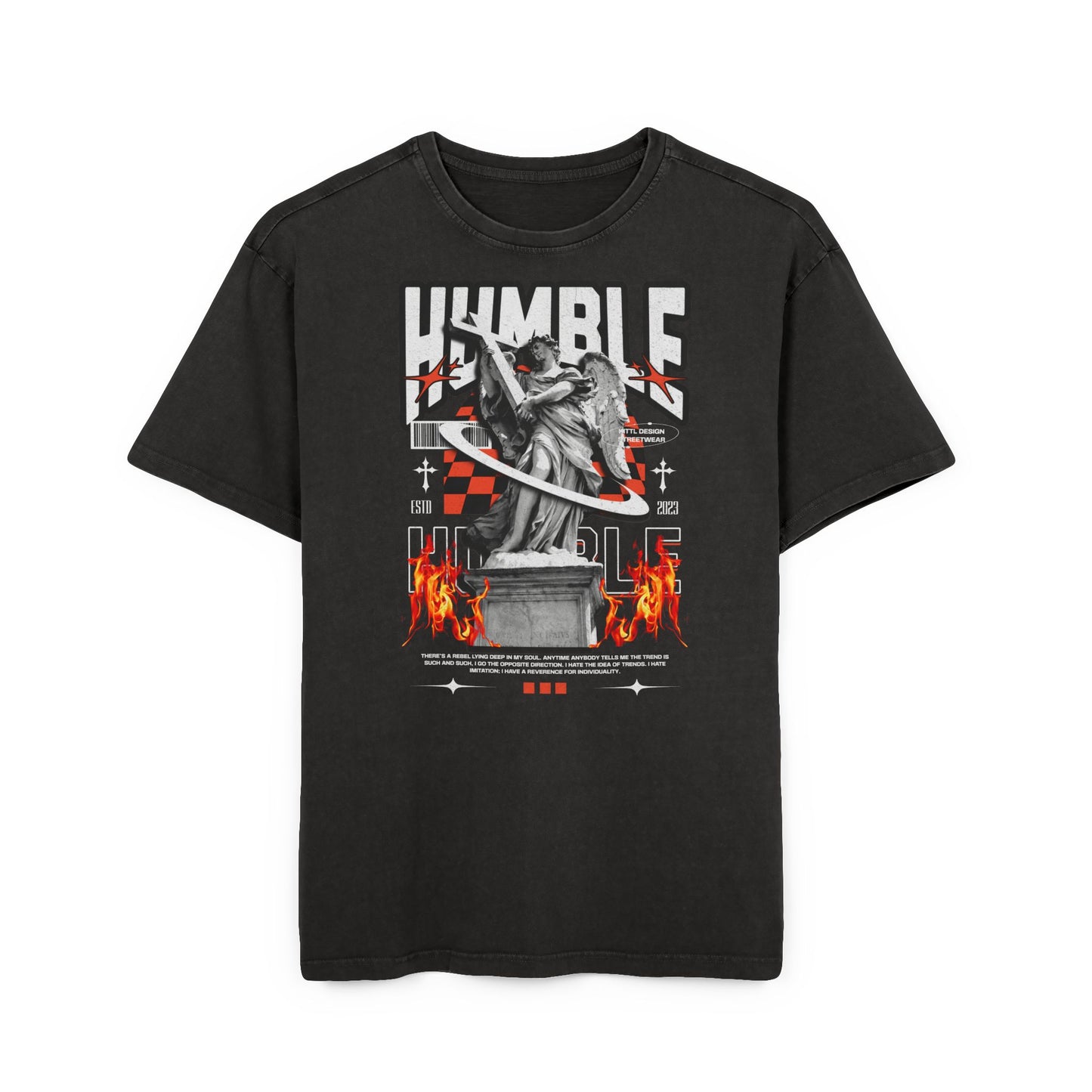 “Humble” Angel Graphic Tee — Vintage Acid-Wash Oversized T-Shirt