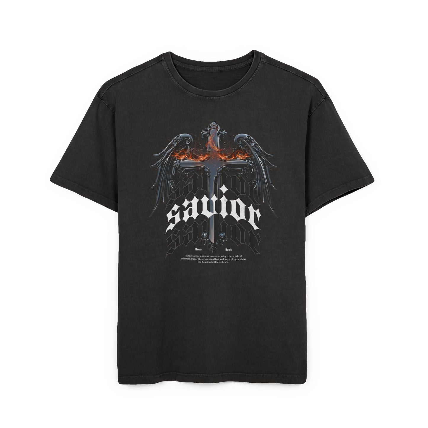 “Saviour” Angel Graphic Tee — Vintage Acid-Wash Oversized T-Shirt