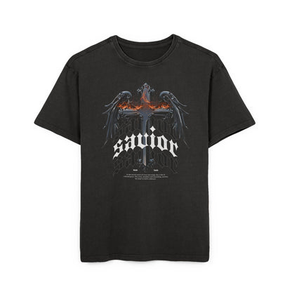 “Saviour” Angel Graphic Tee — Vintage Acid-Wash Oversized T-Shirt