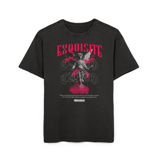 "Exquisite" Angel Graphic Tee — Vintage Acid-Wash Oversized T-Shirt