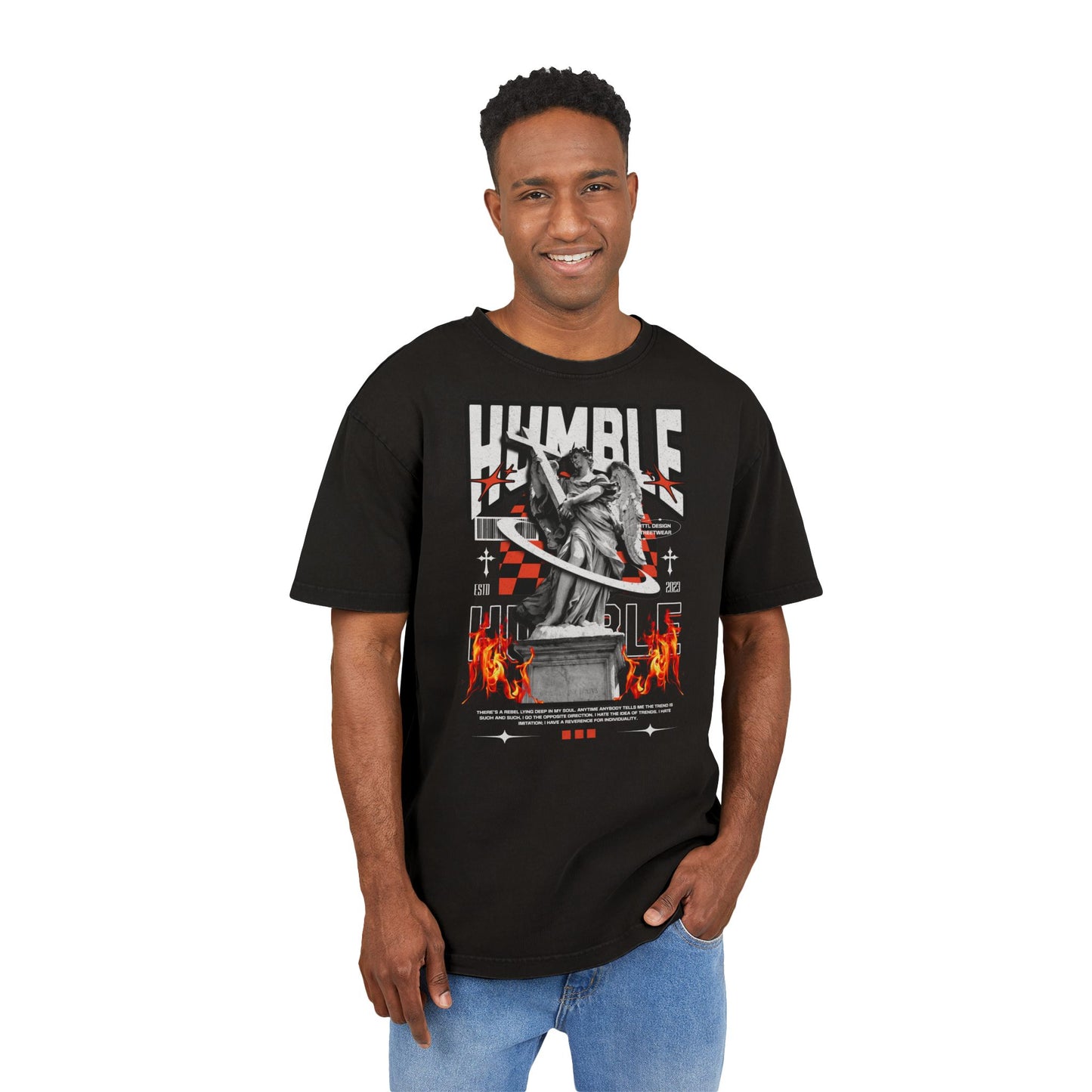 “Humble” Angel Graphic Tee — Vintage Acid-Wash Oversized T-Shirt